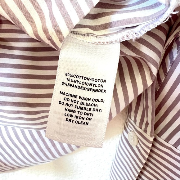 Lafayette 148 Classic Tan & White Striped Poplin Button-Up Shirt Size Small - Picture 6 of 11